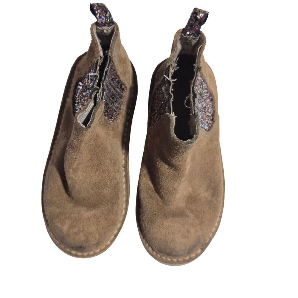 Kids Suede Chelsea Boots Size 25 Pull On Ankle Boots Glitter Accents Casual